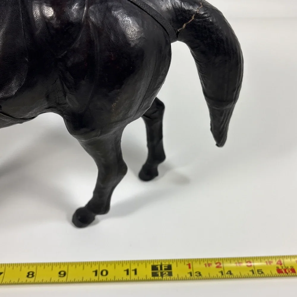 Vintage Leather Wrapped Horse Figurine 16 X 11 In Black Equestrian Western Decor